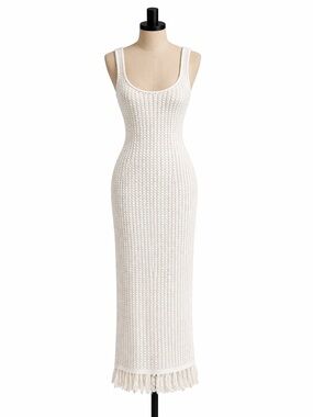 NWT – Just Found – Knit Maxi Dress – Fringe Hem – Cream – Sz. 8